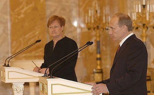 Заявление для прессы Владимира Путина и Президента Финляндии Тарьи Халонен.