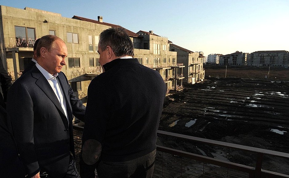 Inspecting Olympic facilities of the coastal cluster in the Imeretin Valley. Vladimir Putin is visiting the Olympic Village that is being constructed.