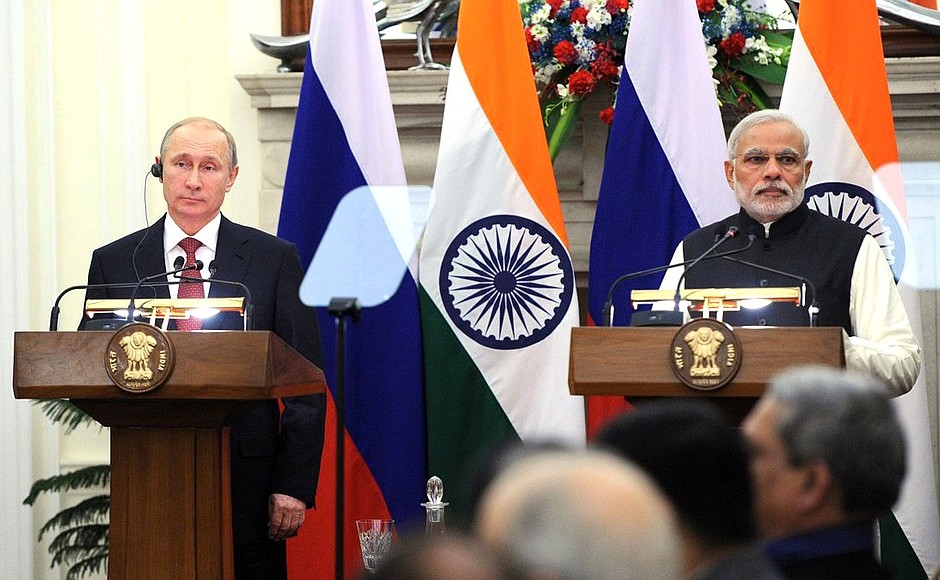 Заявления для прессы по итогам российско-индийских переговоров. С Премьер-министром Индии Нарендрой Моди.