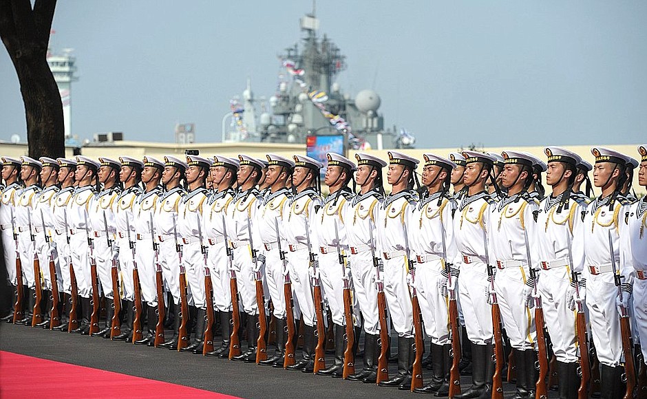 Opening ceremony of the Russia-China Naval Interaction 2014 joint exercises.