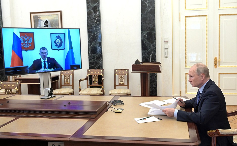 Working meeting with Acting Governor of Khabarovsk Territory Mikhail Degtyarev (via videoconference).