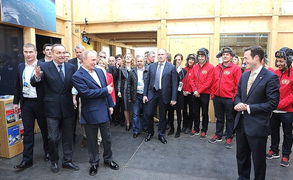 During visit to House of Switzerland at the Olympic Park.