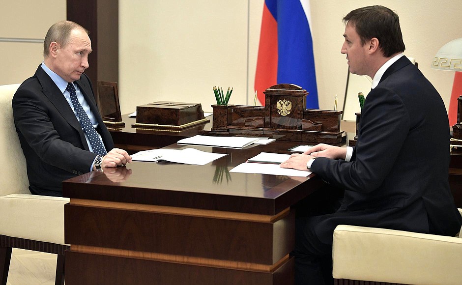 Meeting with Chairman of the Board of Rosselkhozbank (Russian Agricultural Bank) Dmitry Patrushev.