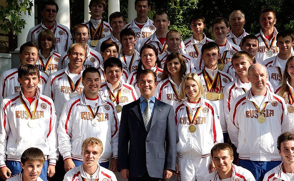 With members of the Russian national team in shooting sports.