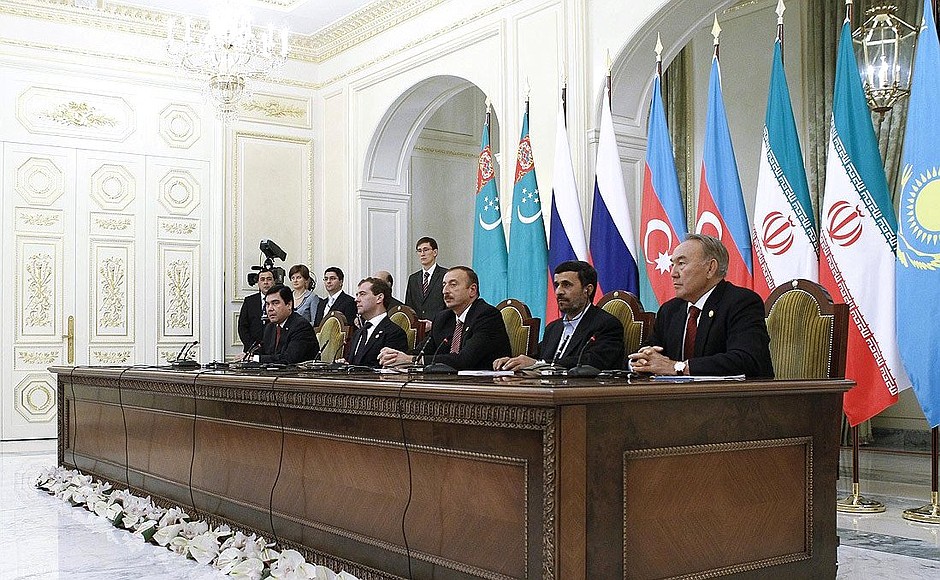Presidents of Turkmenistan, Russia, Azerbaijan, Iran and Kazakhstan made press statements following the third Caspian Summit.