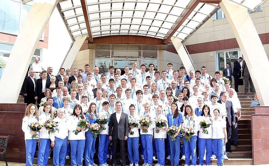With members of Russia’s national student sports team.