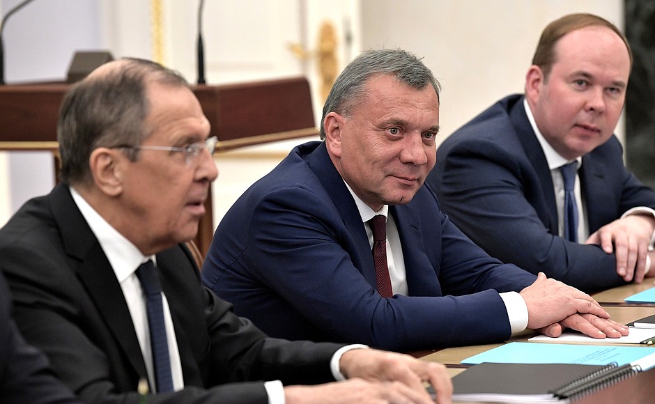 From left: Foreign Minister Sergei Lavrov, Deputy Prime Minister Yury Borisov and Chief of Staff of the Presidential Executive Office Anton Vaino before the meeting of the Commission for Military Technical Cooperation with Foreign States.