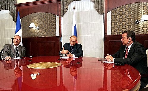 Встреча с Федеральным канцлером ФРГ Герхардом Шрёдером и Президентом Франции Жаком Шираком.