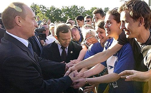 President Putin near Kaliningrad State University after meeting with students.
