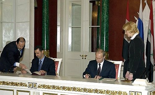Подписание Совместной декларации о дальнейшем углублении отношений дружбы и сотрудничества между Россией и Сирией.