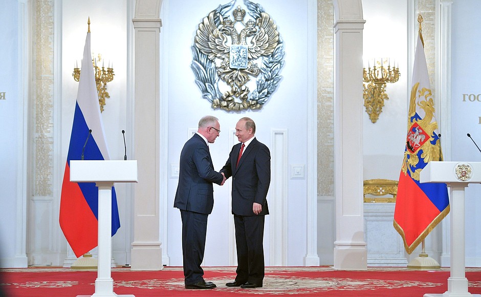 At the Russian Federation National Awards presentation ceremony. Laureate of the Russian Federation National Award for science and technology Anatoly Nuryayev.