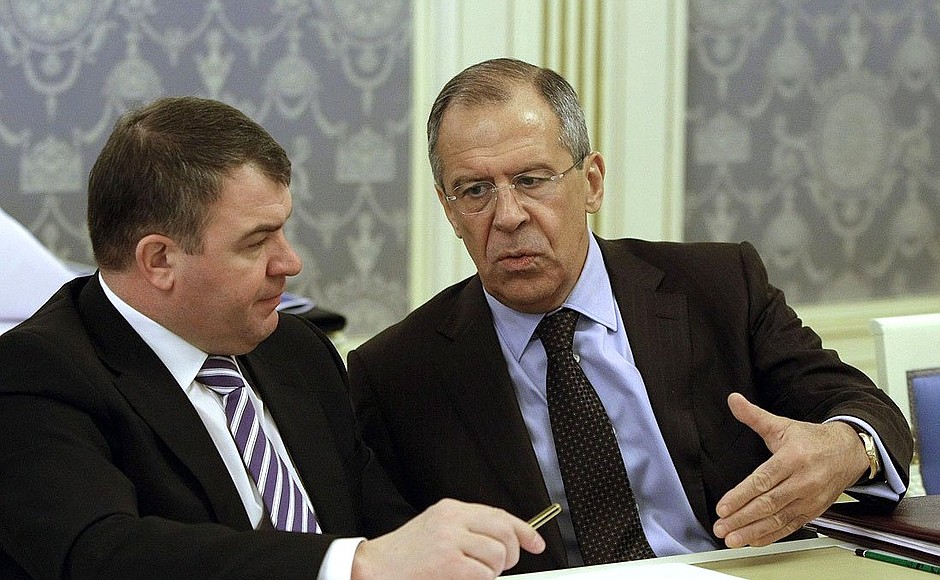 Before a Security Council meeting. Defence Minister Anatoly Serdyukov and Foreign Minister Sergei Lavrov.