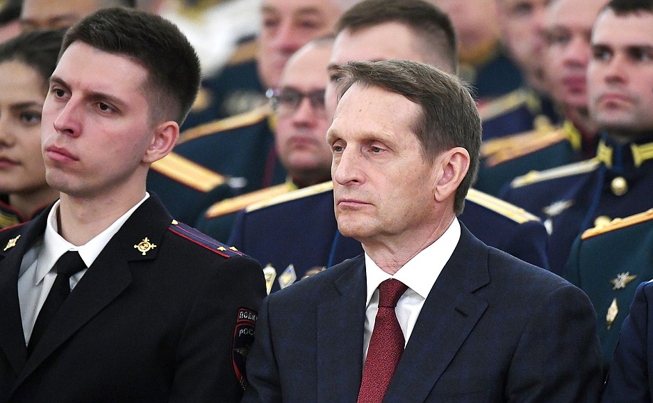 Meeting with graduates of higher military schools. Director of the Foreign Intelligence Service Sergei Naryshkin.