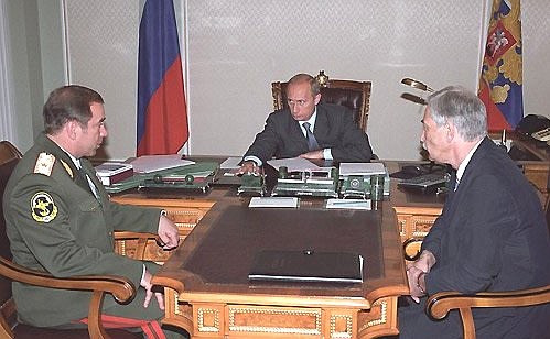 President Putin meeting with Internal Affairs Minister Boris Gryzlov and Yury Maltsev, commander of the counter-terrorist operation in the North Caucasus.