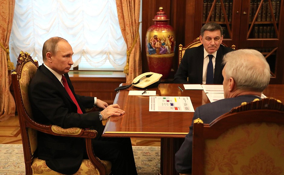 Working meeting with Presidential Aide Andrei Fursenko and director of the Russian Science Fund Alexander Khlunov.