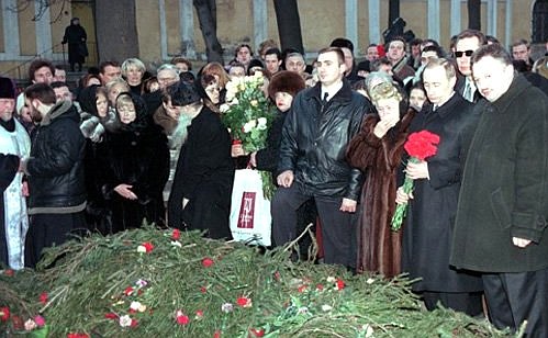 At the grave of Anatoly Sobchak at the Nikolskoye Cemetery of the Alexander Nevsky Monastery.