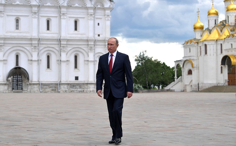 President of Russia Vladimir Putin on Kremlin’s Ivanovskaya Square before a reception for the national holiday, Russia Day.
