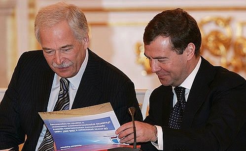 At a meeting of the Presidential Council for the Priority National Projects and Demographic Policy. First Deputy Prime Minister Dmitry Medvedev and Chairman of the United Russia party Boris Gryzlov (left).