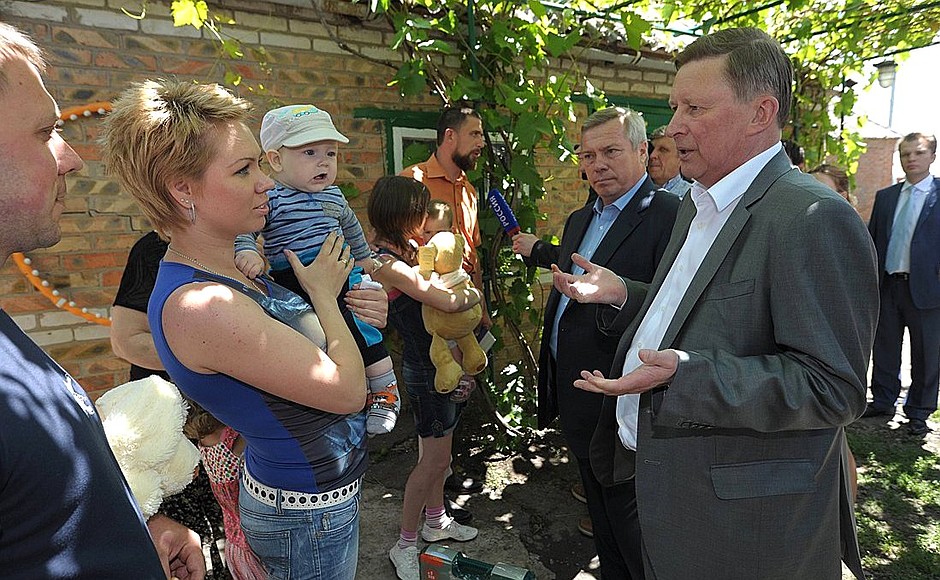 Chief of Staff of the Presidential Executive Office Sergei Ivanov met with families who have found temporary asylum in Russia.