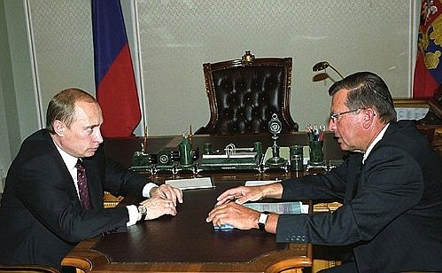 President Putin meeting Viktor Zubkov, the chairman of the financial monitoring committee.