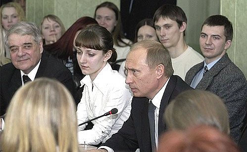 President Vladimir Putin meeting with students of the Siberian State Technological University.