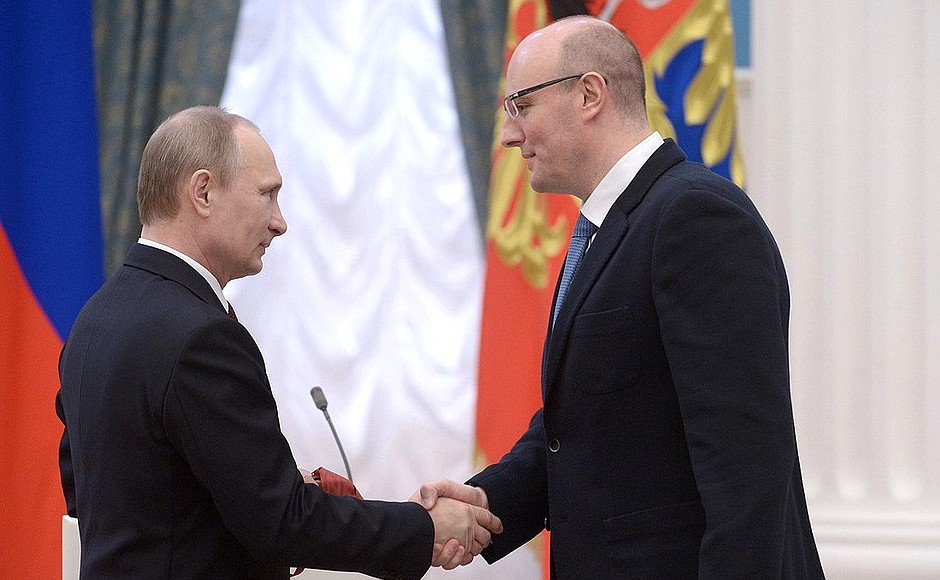 Presenting Russian Federation state decorations. President of the Sochi 2014 Organising Committee Dmitry Chernyshenko is awarded the Order for Services to the Fatherland, II degree.