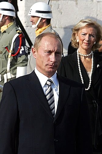 During the official welcome ceremony for President Putin.
