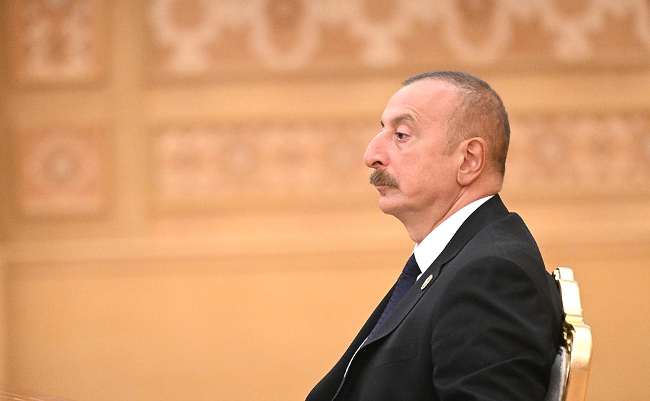 President of Azerbaijan Ilham Aliyev during an expanded meeting of the heads of state participating in the 6th Caspian Summit.
