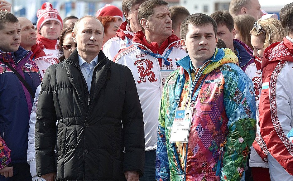 At the welcoming ceremony for the Russian Olympic Committee delegation.