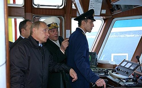 President Putin onboard the ship Kavkaz en route to Norovossiisk.