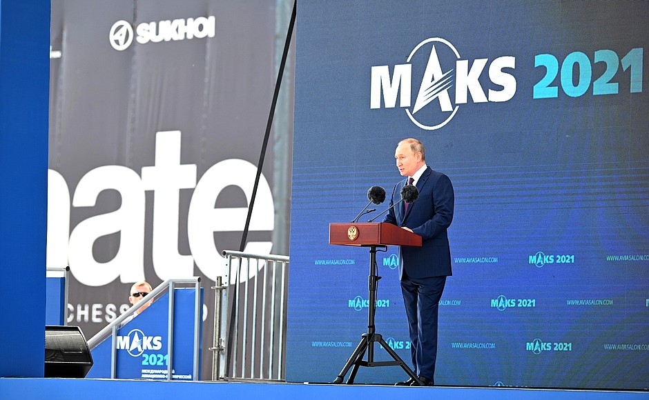 At the opening ceremony of the 15th International Aviation and Space Salon MAKS-2021.