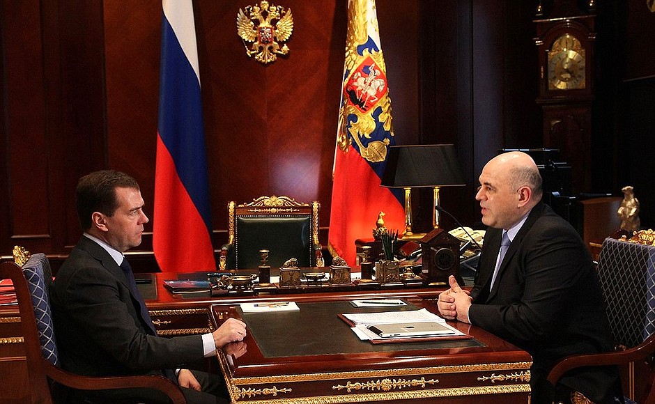 With head of the Federal Taxation Service Mikhail Mishustin.