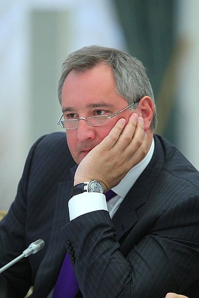At the meeting on the implementation of presidential executive orders of May 7, 2012. Deputy Prime Minister Dmitry Rogozin.