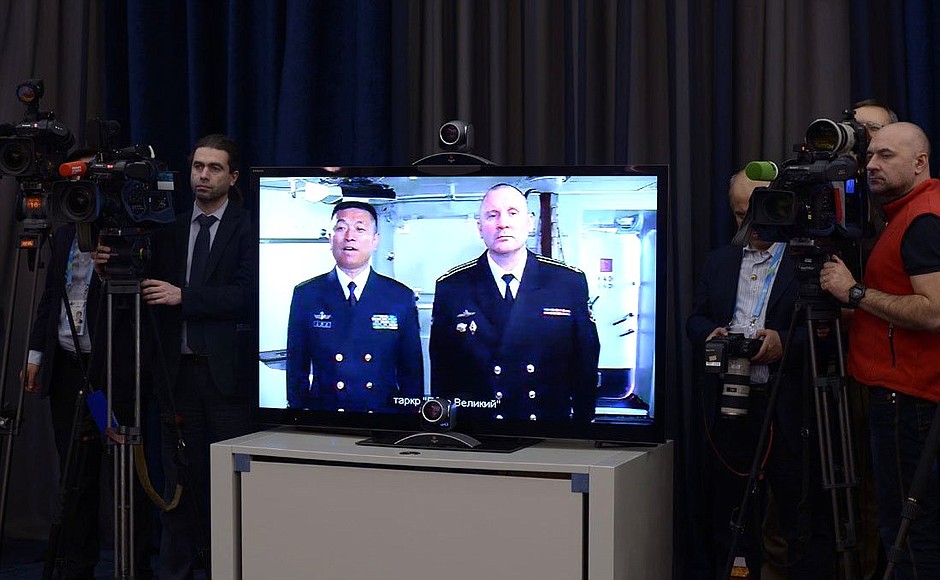 Videoconference with the heavy nuclear-powered missile cruiser Pyotr Veliky.