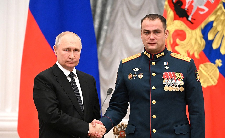 Ceremony for presenting state decorations. Lieutenant Colonel Irek Magasumov awarded the title Hero of the Russian Federation.