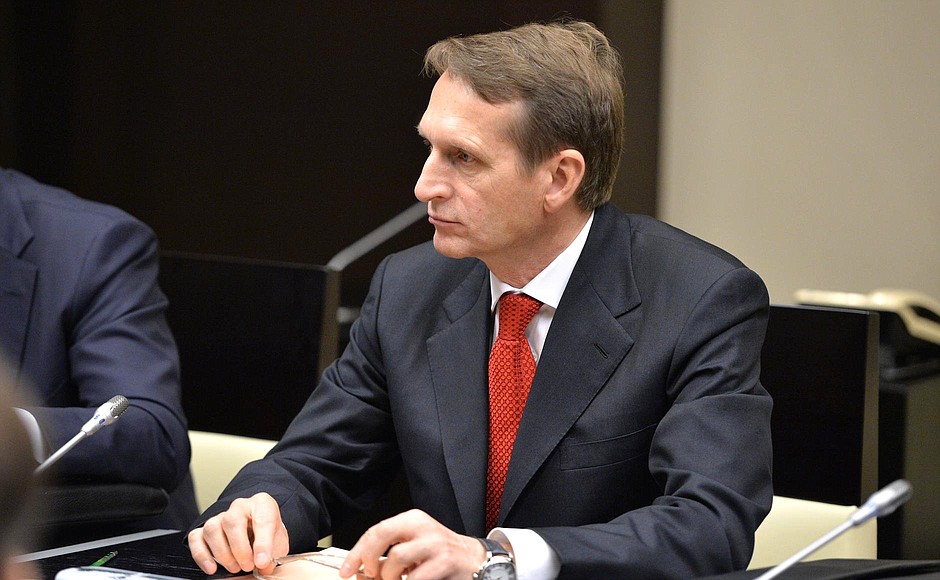 Foreign Intelligence Service Director Sergei Naryshkin at a meeting with permanent members of the Security Council.