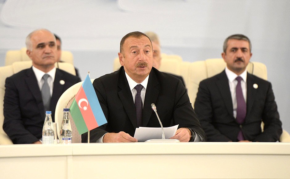At a trilateral meeting of the presidents of Azerbaijan, Iran and Russia. President of Azerbaijan Ilham Aliyev.