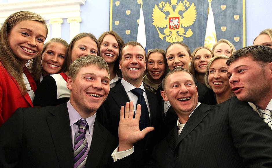 After the ceremony for presenting state decorations Dmitry Medvedev met with Russian athletes — winners of international competitions.