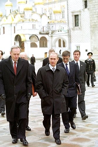 President Putin strolling with Canadian Prime Minister Jean Chretien through the Kremlin.