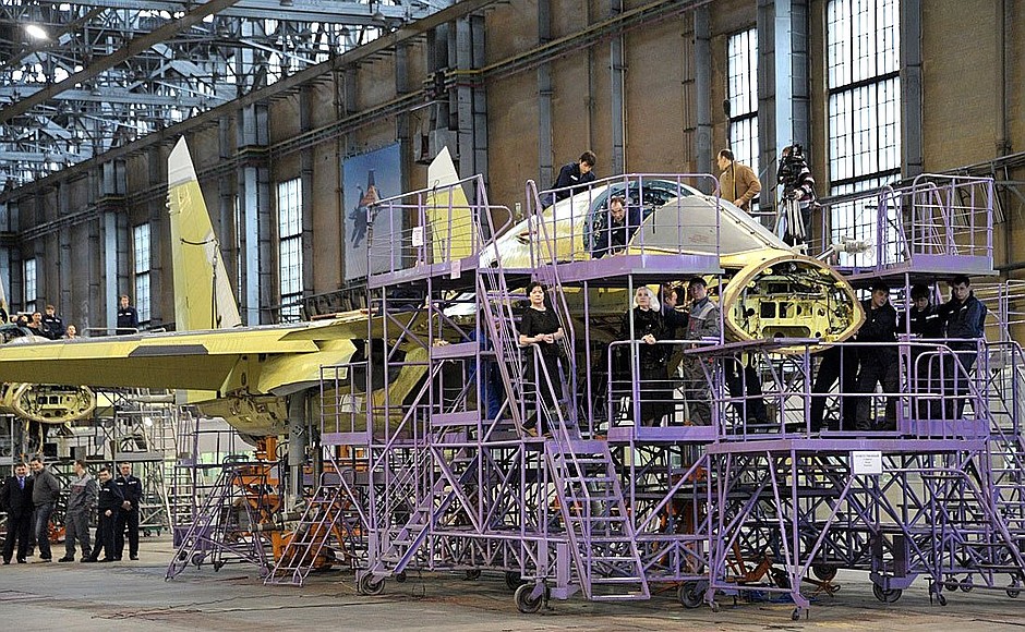 Chkalov Novosibirsk Aviation Plant. Su-34 multipurpose bomber final assembly shop.
