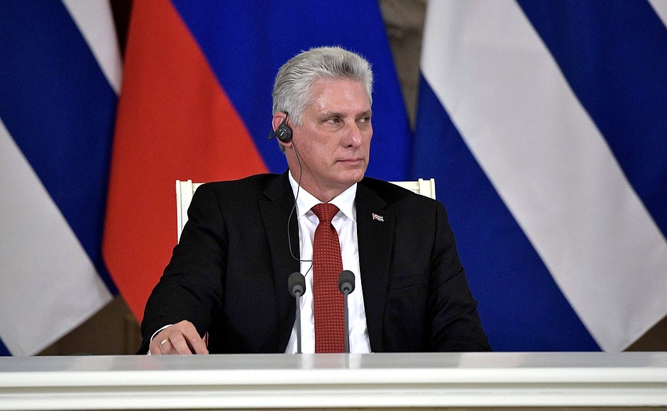 Press-statement following Russian-Cuban talks. Chairman of the Cuban State Council and the Council of Ministers Miguel Diaz-Canel Bermudez.