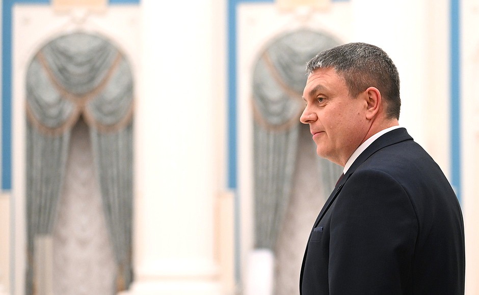 Head of the Lugansk People’s Republic Leonid Pasechnik before a meeting on the socioeconomic development of the new Russian regions.