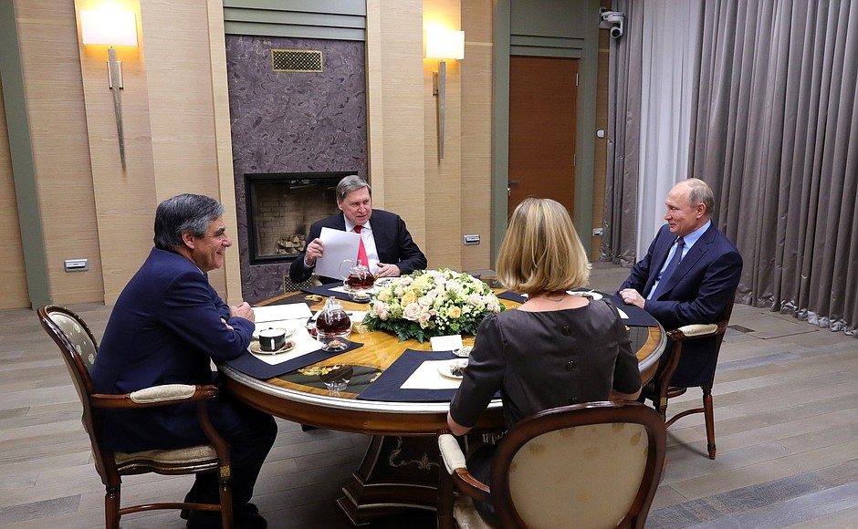 Meeting with Francois Fillon. Centre: Presidential Aide Yury Ushakov.