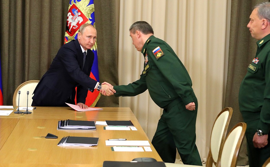 Meeting with Defence Ministry senior officials. With Chief of the General Staff of the Armed Forces – First Deputy Defence Minister Valery Gerasimov.