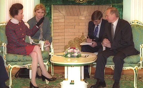 President Vladimir Putin meeting Princess Anne of Britain.