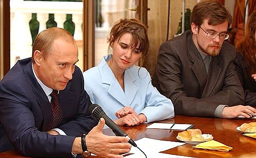 President Putin meeting with the finalists of the All-Russian Student Essay Competition “My Home, My Town, My Country”.