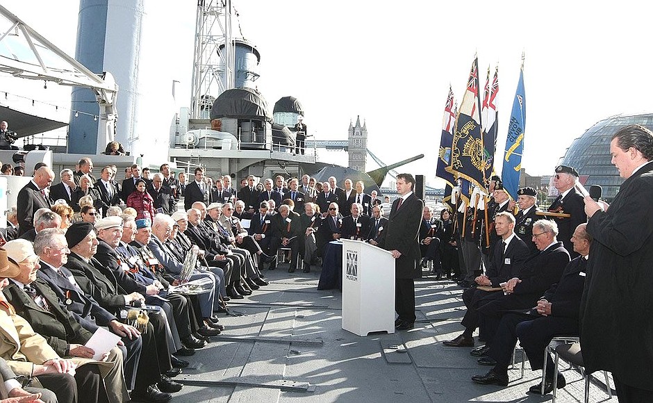 Выступление на торжественной церемонии открытия после реставрации крейсера-музея «Белфаст».