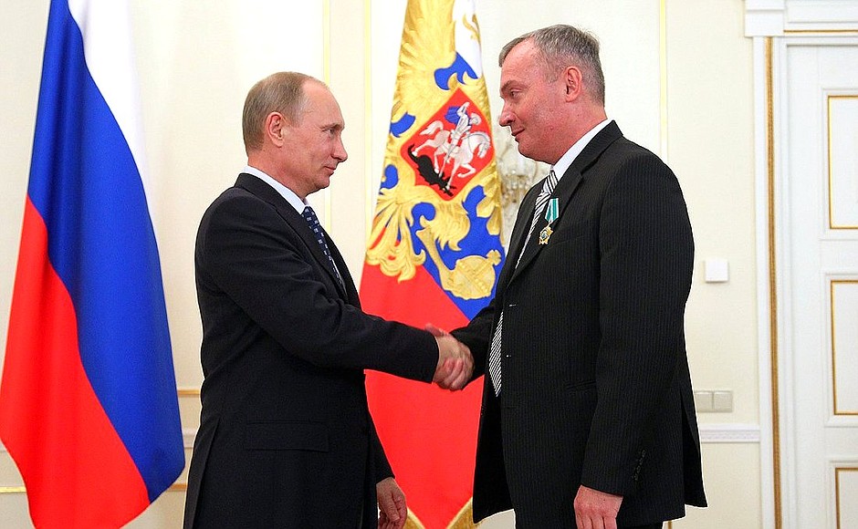 Presenting state decorations. Head of the Rostov regional search organisation Pamyat-Poisk Vladimir Shcherbanov is awarded the Order of Friendship.