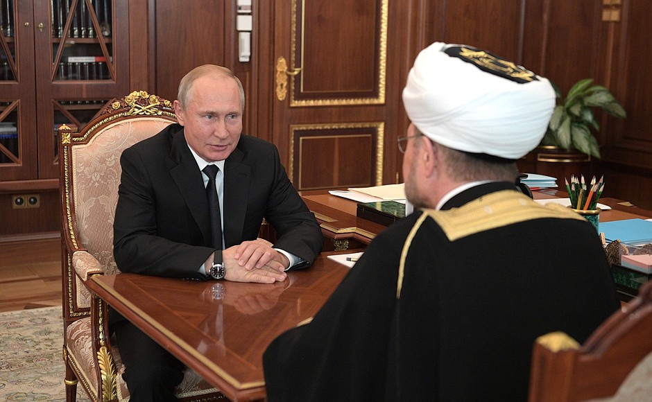 At a meeting with Grand Mufti of Russia Rawil Gaynutdin.