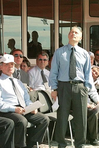 President Vladimir Putin watching demonstration flights at the 5th Moscow aerospace show MAKS 2001.